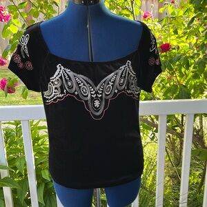 Free People Women’s Embroidered Velvet Pullover Top